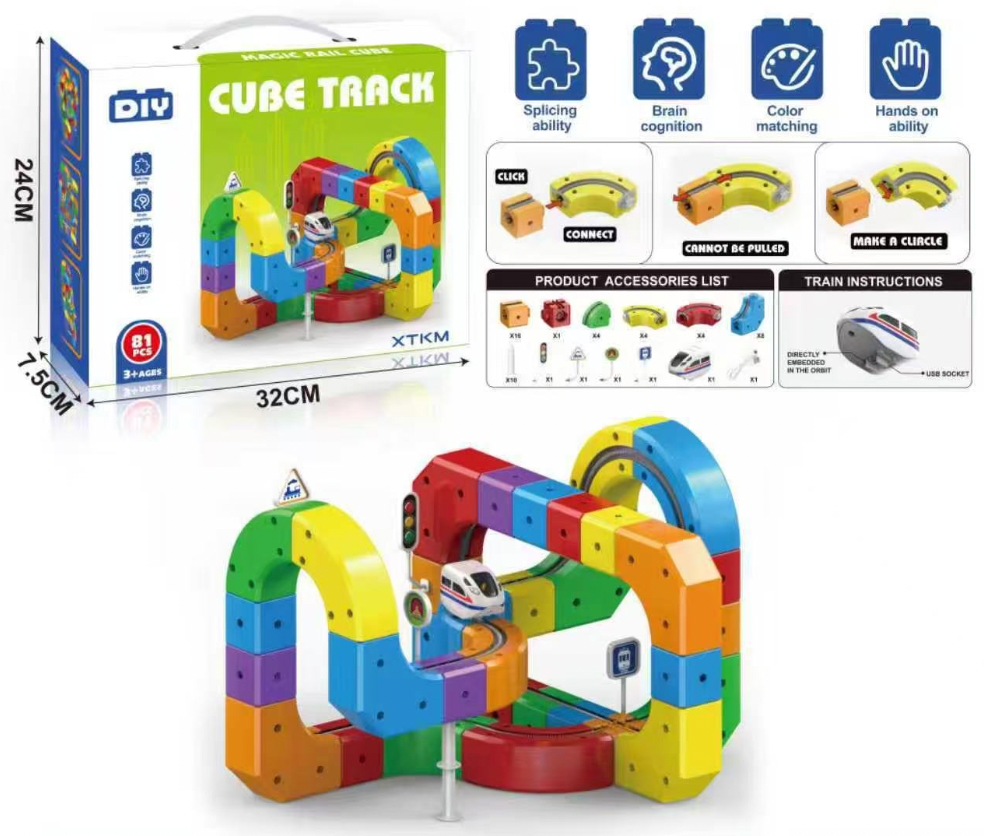Magnetic Track Car Toys - Flexible Race Car Track Sets for Toddlers with Electric Train, Traffic Signs, Kids Train Set Toys