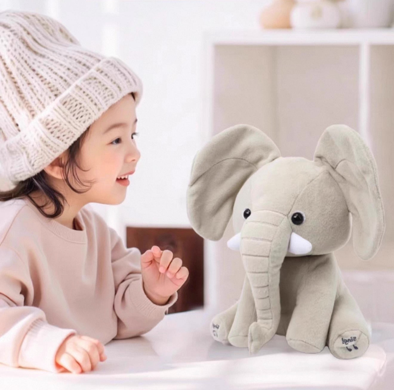 Peek a Boo Elephant Toy - Interactive Singing Elephant Teddy With Flapping Ears