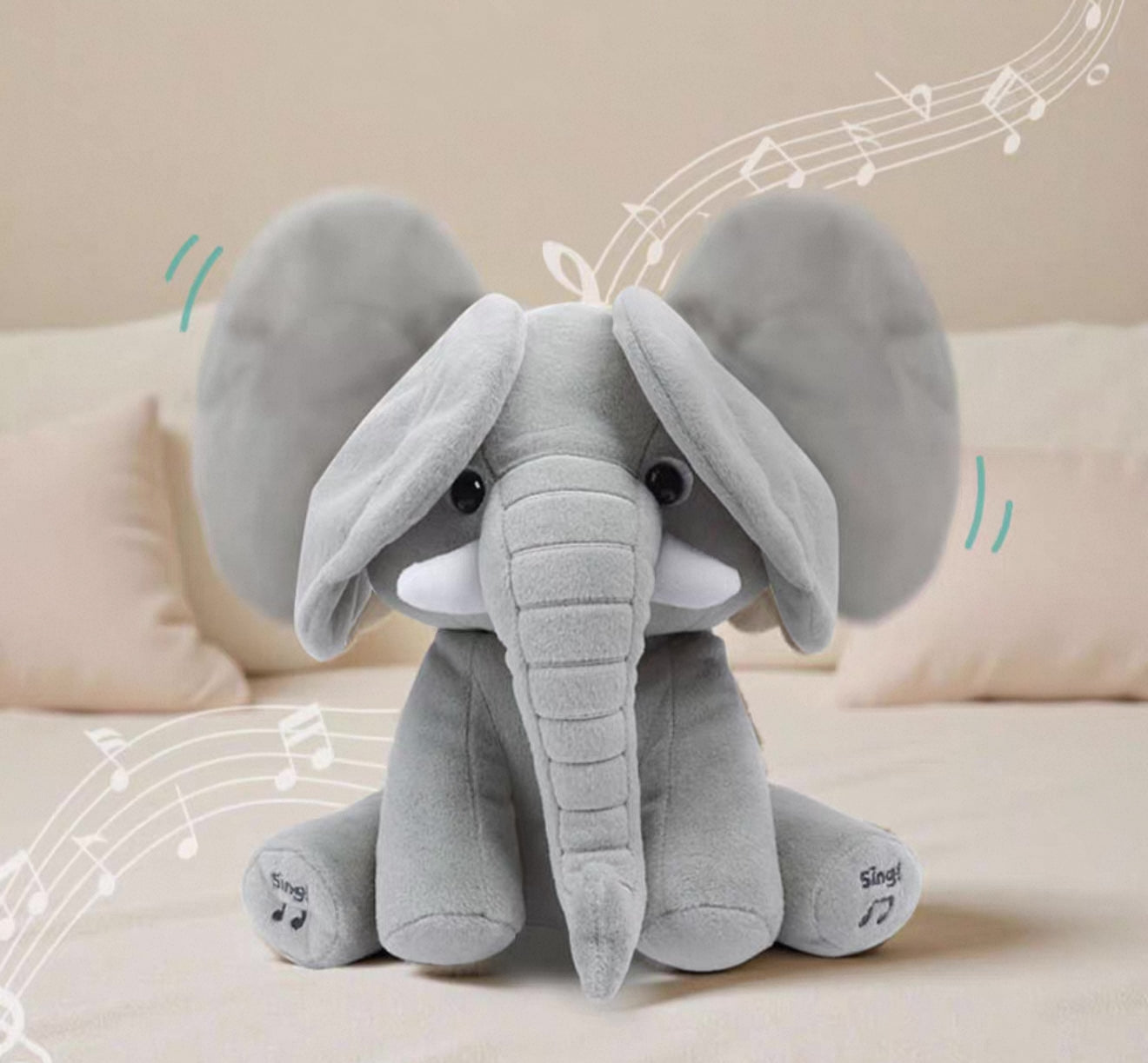 Peek a Boo Elephant Toy - Interactive Singing Elephant Teddy With Flapping Ears