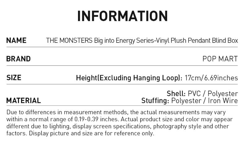 THE MONSTERS Big into Energy Series-Vinyl Plush Pendant Blind Box