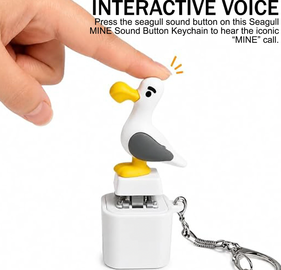 Seagull Mine Button Keychain, Rechargeable Clicke Toy with Real Sound & LED Light