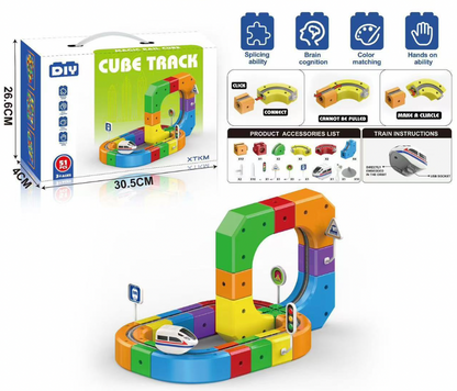 Magnetic Track Car Toys - Flexible Race Car Track Sets for Toddlers with Electric Train, Traffic Signs, Kids Train Set Toys