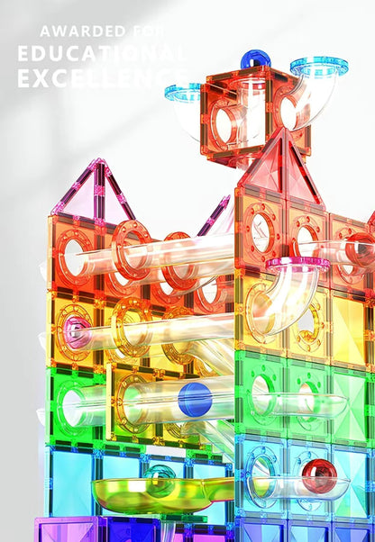Mag-Paradise Magnetic Rainbow Ball Run Tiles Toy - Magnetic Building Blocks for Kids, STEM, Educational, Toys for Girls & Boys Sensory Play Learning Birthday Toddler Christmas Gifts