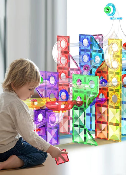 Mag-Paradise Magnetic Rainbow Ball Run Tiles Toy - Magnetic Building Blocks for Kids, STEM, Educational, Toys for Girls & Boys Sensory Play Learning Birthday Toddler Christmas Gifts
