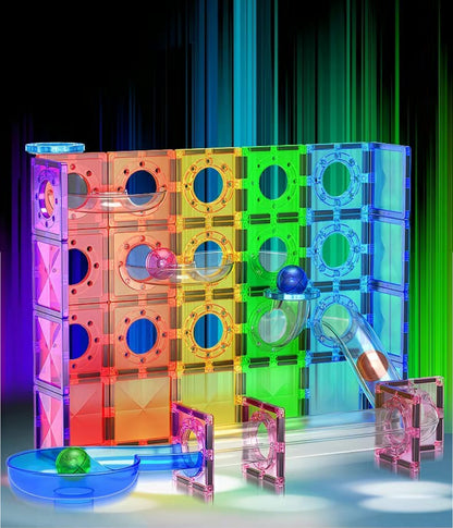 Mag-Paradise Magnetic Rainbow Ball Run Tiles Toy - Magnetic Building Blocks for Kids, STEM, Educational, Toys for Girls & Boys Sensory Play Learning Birthday Toddler Christmas Gifts