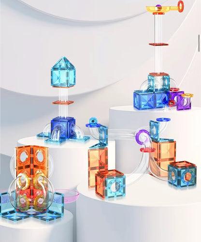 Mag-Paradise Magnetic Rainbow Ball Run Tiles Toy - Magnetic Building Blocks for Kids, STEM, Educational, Toys for Girls & Boys Sensory Play Learning Birthday Toddler Christmas Gifts