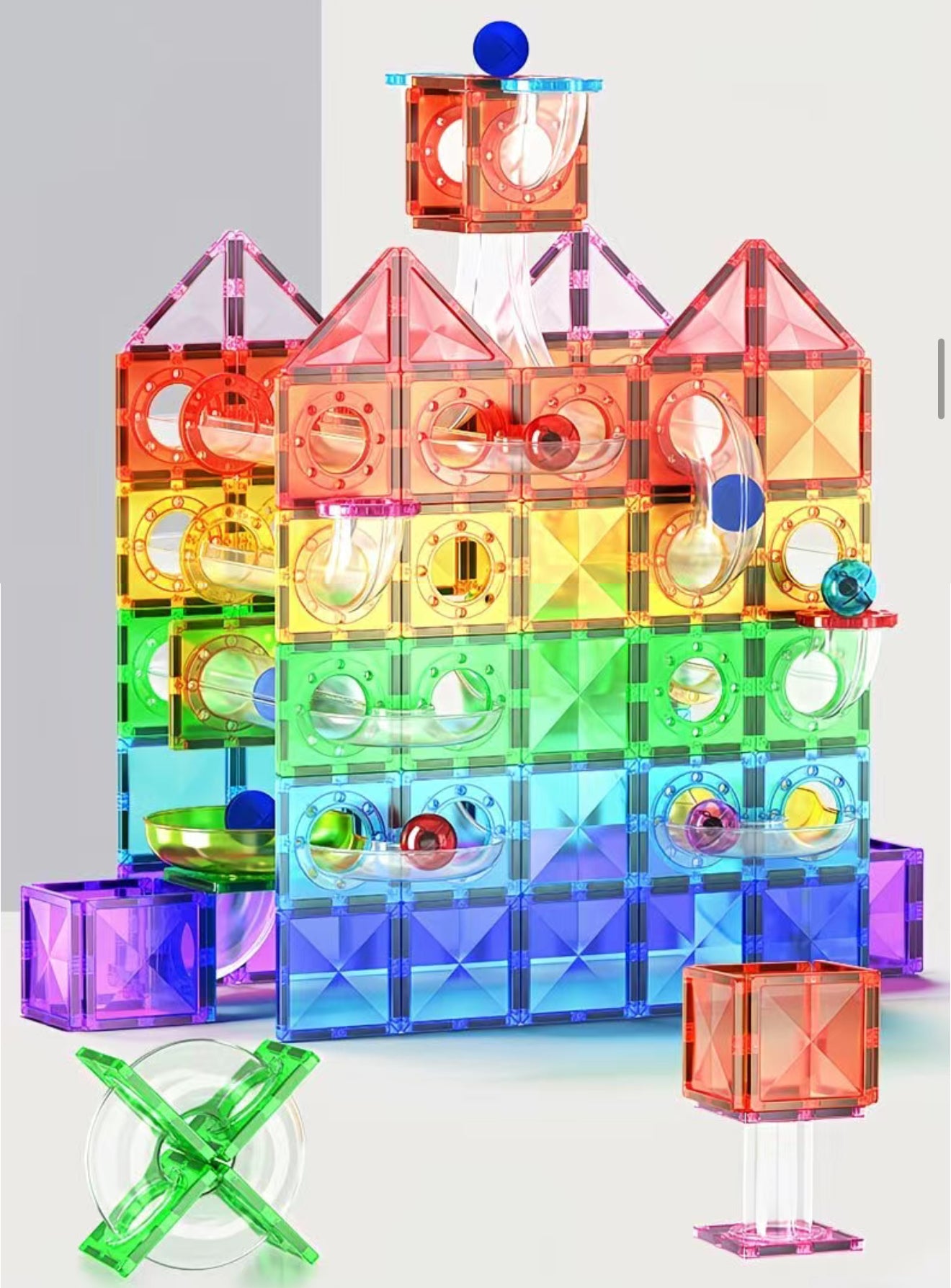 Mag-Paradise Magnetic Rainbow Ball Run Tiles Toy - Magnetic Building Blocks for Kids, STEM, Educational, Toys for Girls & Boys Sensory Play Learning Birthday Toddler Christmas Gifts