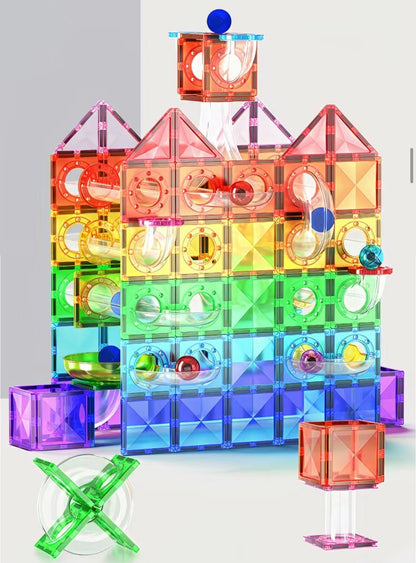 Mag-Paradise Magnetic Rainbow Ball Run Tiles Toy - Magnetic Building Blocks for Kids, STEM, Educational, Toys for Girls & Boys Sensory Play Learning Birthday Toddler Christmas Gifts