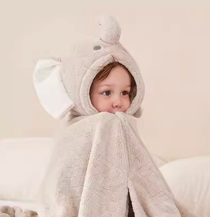 Babygreat Bath Towel with Cute Elephant Design - Super Absorbent Baby Towel with Hood for Girls, Boys