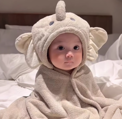 Babygreat Bath Towel with Cute Elephant Design - Super Absorbent Baby Towel with Hood for Girls, Boys