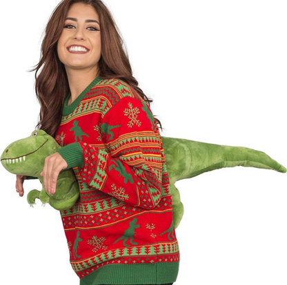 Ugly Christmas Sweater - 3D T-Rex Red and Green Adult Jumper (Unisex)