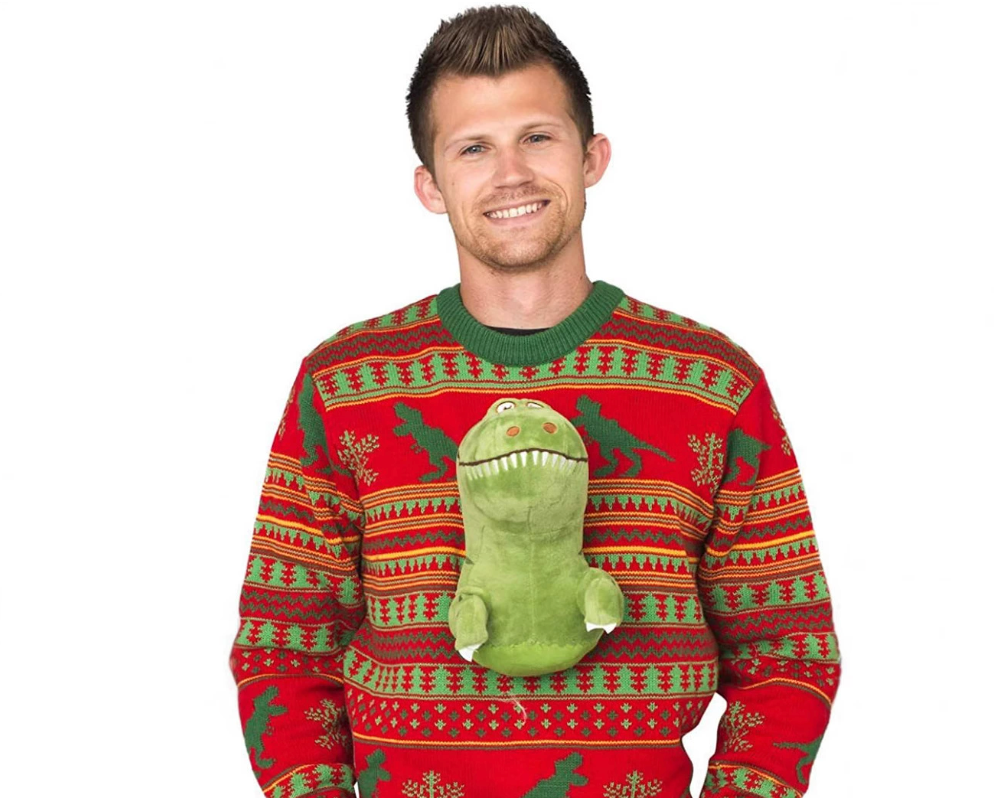 Ugly Christmas Sweater - 3D T-Rex Red and Green Adult Jumper (Unisex)