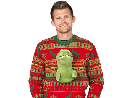 Ugly Christmas Sweater - 3D T-Rex Red and Green Adult Jumper (Unisex)