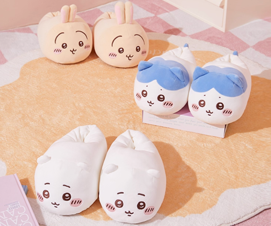 ChiiKawa X Miniso | ChiiKawa Hachiware Usagi Plush Slippers - Kawaii items Cute Shoes