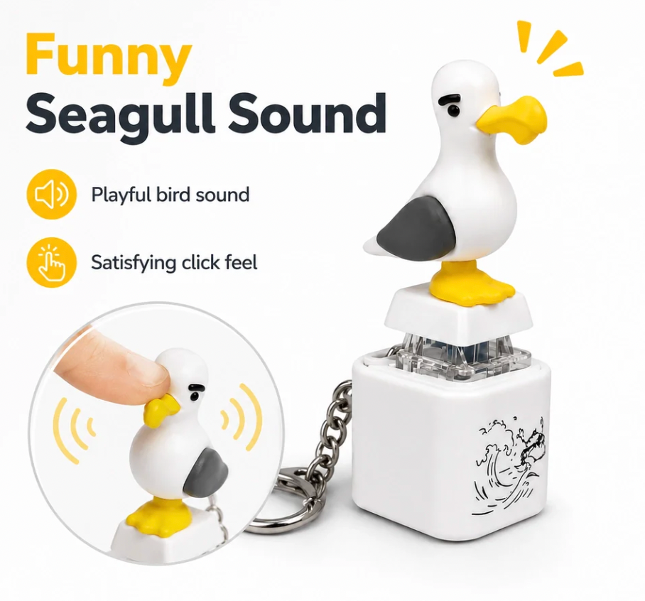 Seagull Mine Button Keychain, Rechargeable Clicke Toy with Real Sound & LED Light