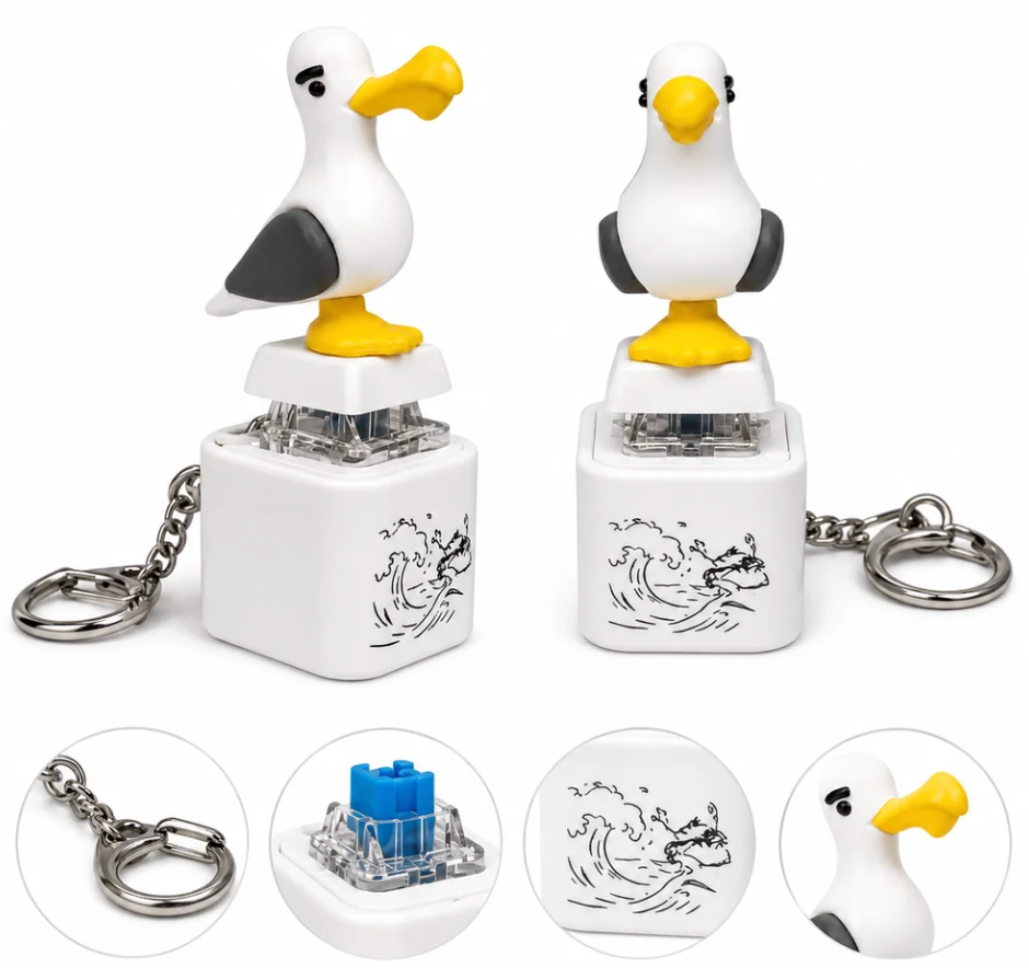 Seagull Mine Button Keychain, Rechargeable Clicke Toy with Real Sound & LED Light