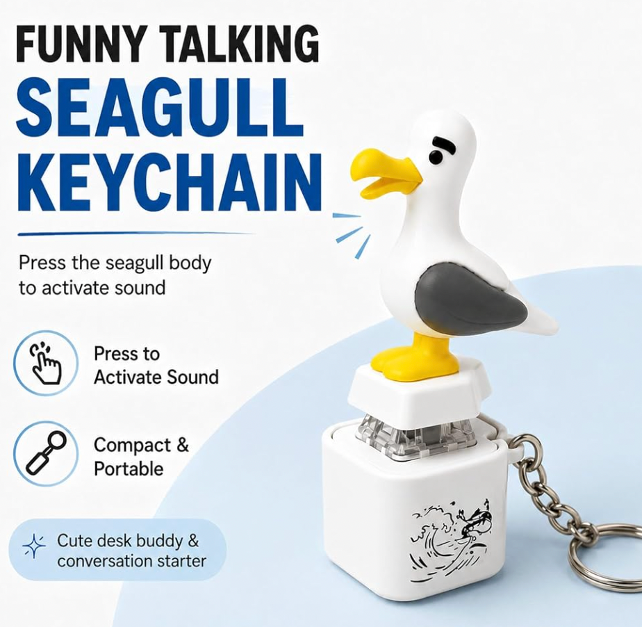 Seagull Mine Button Keychain, Rechargeable Clicke Toy with Real Sound & LED Light