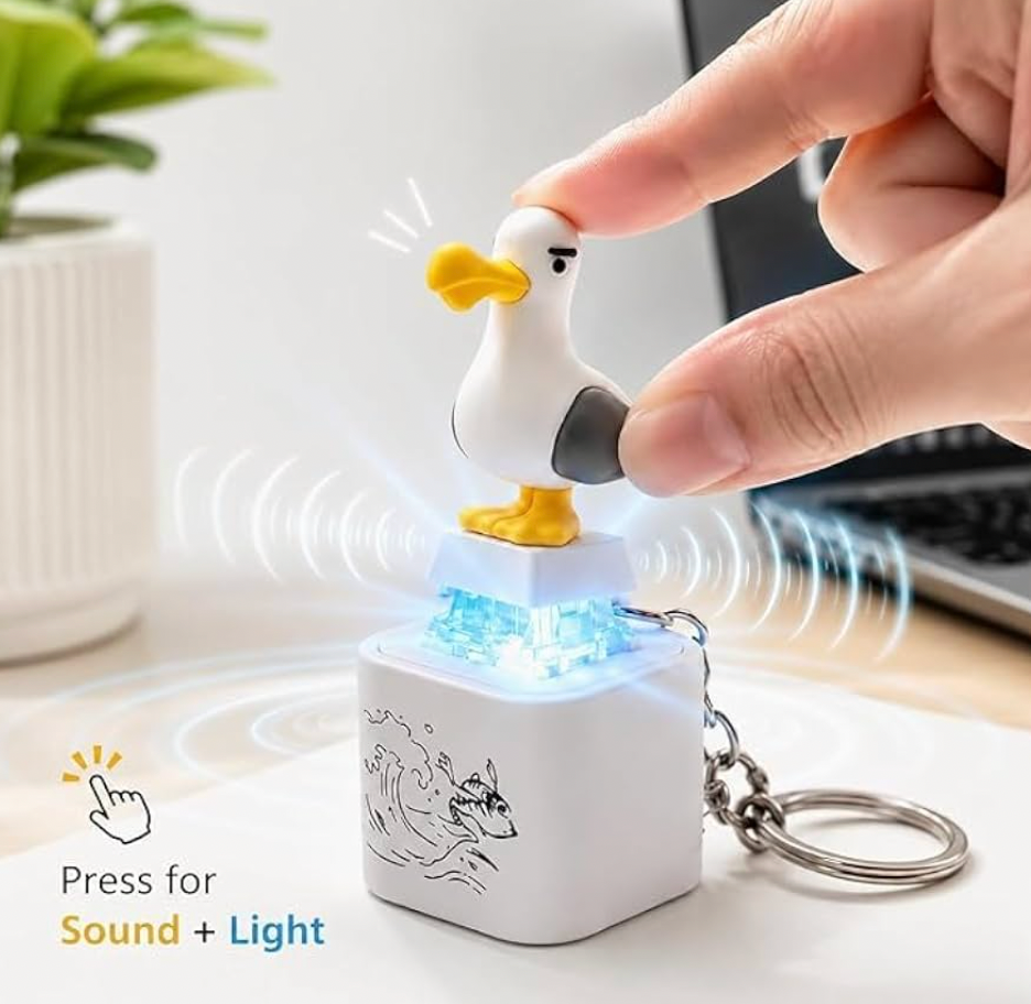 Seagull Mine Button Keychain, Rechargeable Clicke Toy with Real Sound & LED Light