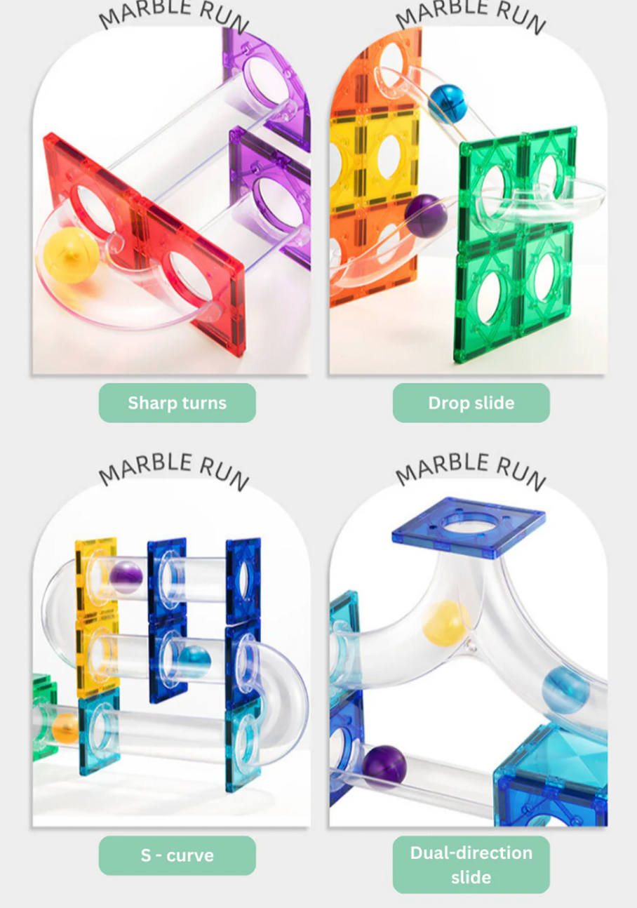 Mag-Paradise Magnetic Rainbow Ball Run Tiles Toy - Magnetic Building Blocks for Kids, STEM, Educational, Toys for Girls & Boys Sensory Play Learning Birthday Toddler Christmas Gifts
