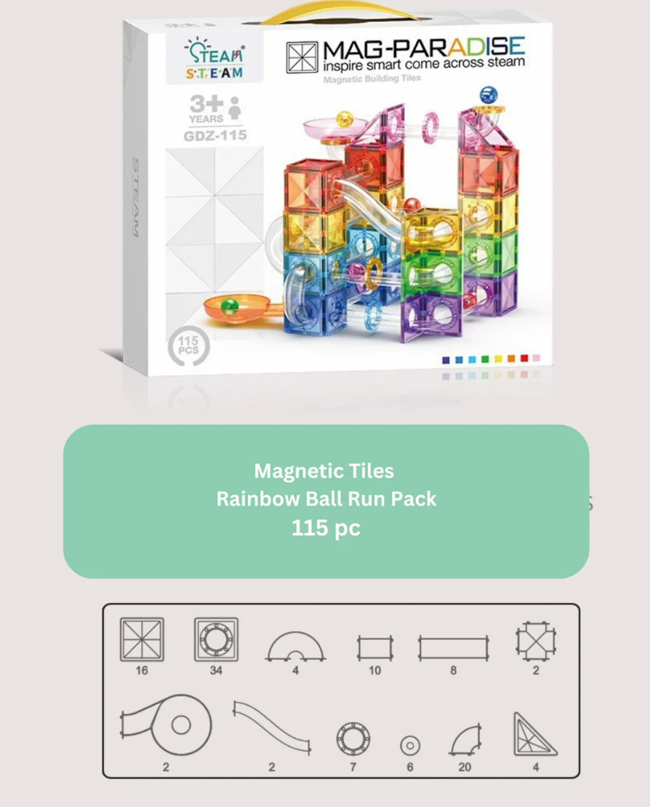 Mag-Paradise Magnetic Rainbow Ball Run Tiles Toy - Magnetic Building Blocks for Kids, STEM, Educational, Toys for Girls & Boys Sensory Play Learning Birthday Toddler Christmas Gifts