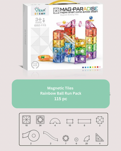 Mag-Paradise Magnetic Rainbow Ball Run Tiles Toy - Magnetic Building Blocks for Kids, STEM, Educational, Toys for Girls & Boys Sensory Play Learning Birthday Toddler Christmas Gifts