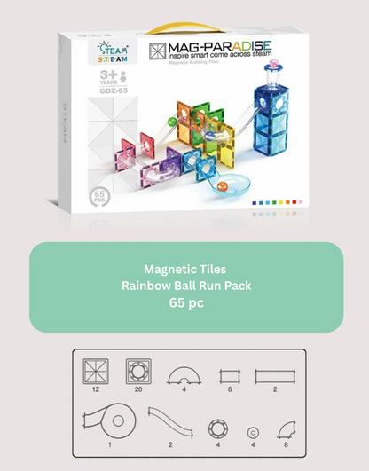 Mag-Paradise Magnetic Rainbow Ball Run Tiles Toy - Magnetic Building Blocks for Kids, STEM, Educational, Toys for Girls & Boys Sensory Play Learning Birthday Toddler Christmas Gifts