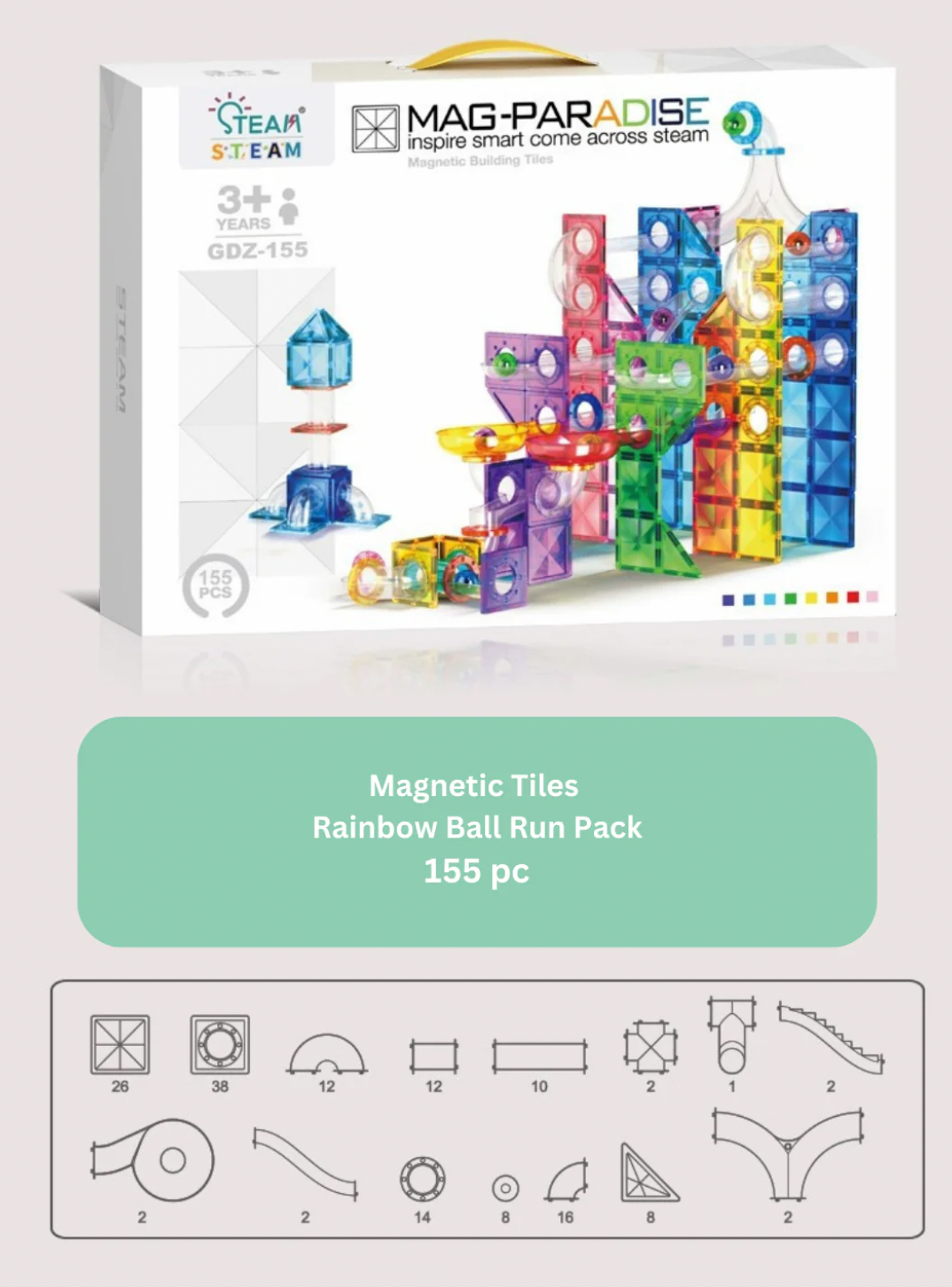 Mag-Paradise Magnetic Rainbow Ball Run Tiles Toy - Magnetic Building Blocks for Kids, STEM, Educational, Toys for Girls & Boys Sensory Play Learning Birthday Toddler Christmas Gifts