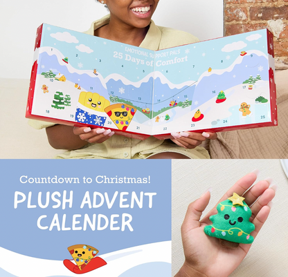 Advent Calendar 2025 - Emotional Support cute mini plush doll - 25 Days - Snowman Reindeer Gingerbread Pizza Christmas Tree, Christmas Gift