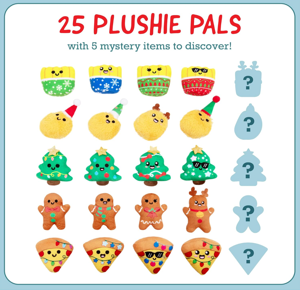 Advent Calendar 2025 - Emotional Support cute mini plush doll - 25 Days - Snowman Reindeer Gingerbread Pizza Christmas Tree, Christmas Gift